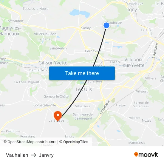 Vauhallan to Janvry map