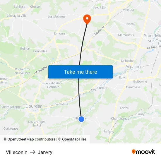 Villeconin to Janvry map