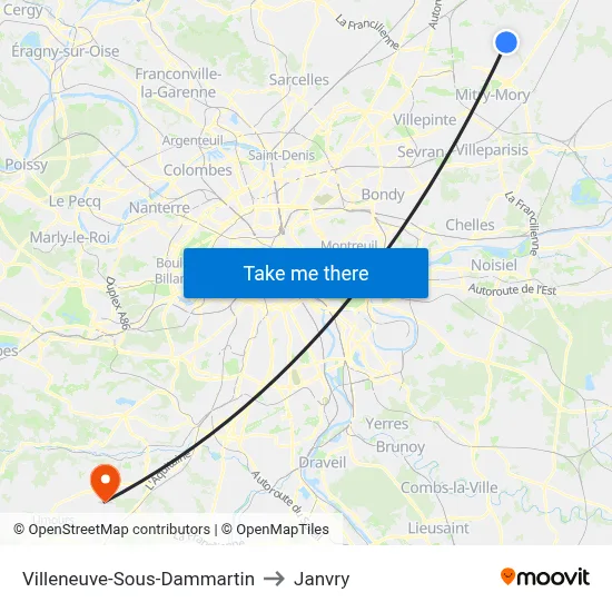 Villeneuve-Sous-Dammartin to Janvry map