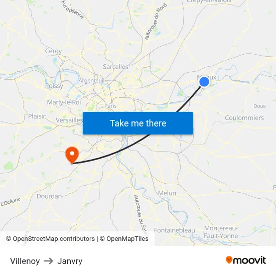 Villenoy to Janvry map