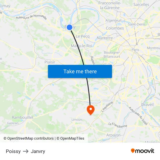 Poissy to Janvry map