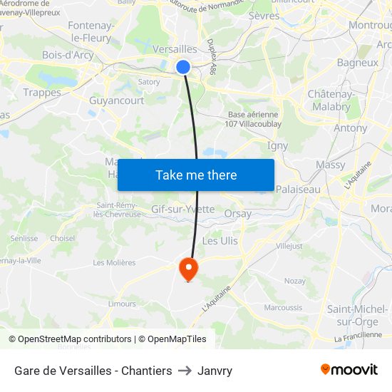 Gare de Versailles - Chantiers to Janvry map