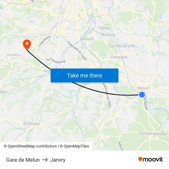 Gare de Melun to Janvry map