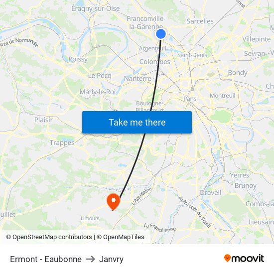 Ermont - Eaubonne to Janvry map