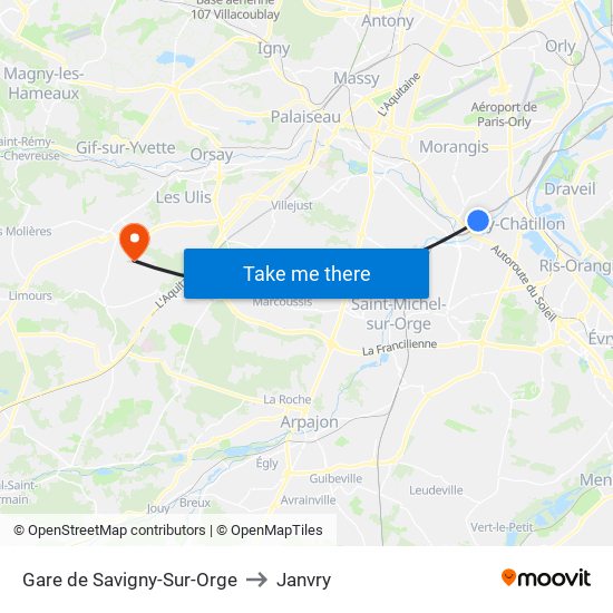 Gare de Savigny-Sur-Orge to Janvry map