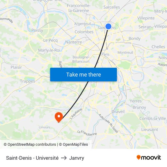 Saint-Denis - Université to Janvry map