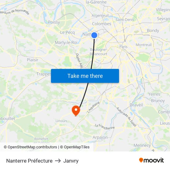 Nanterre Préfecture to Janvry map