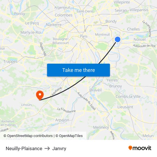 Neuilly-Plaisance to Janvry map
