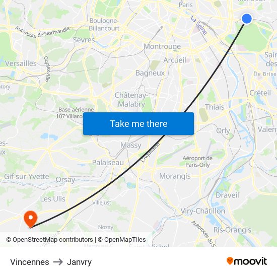 Vincennes to Janvry map