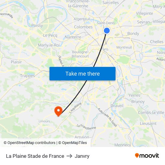 La Plaine Stade de France to Janvry map