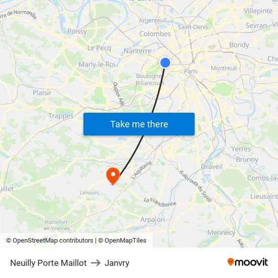 Neuilly Porte Maillot to Janvry map