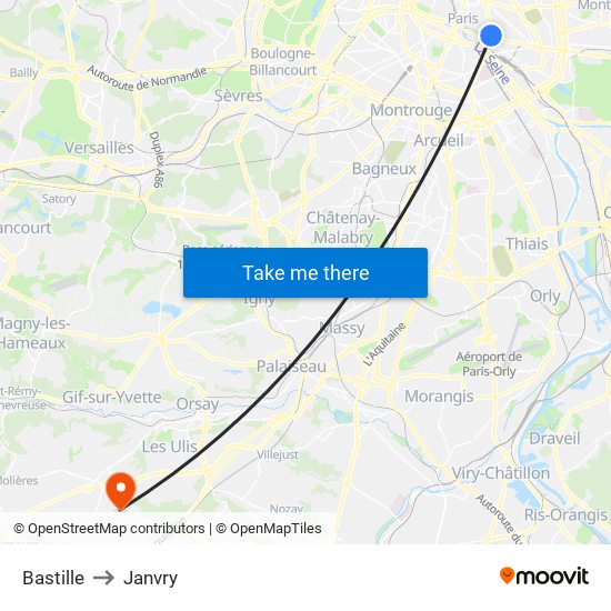 Bastille to Janvry map