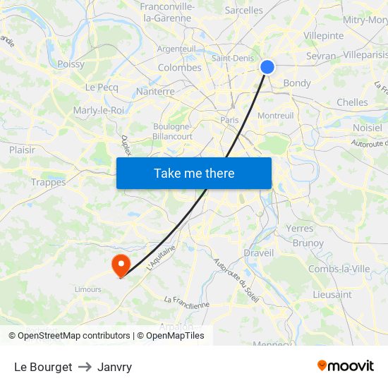 Le Bourget to Janvry map