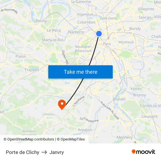 Porte de Clichy to Janvry map