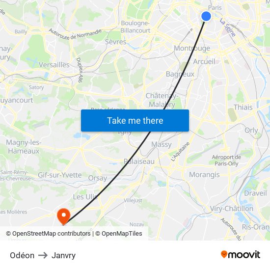 Odéon to Janvry map