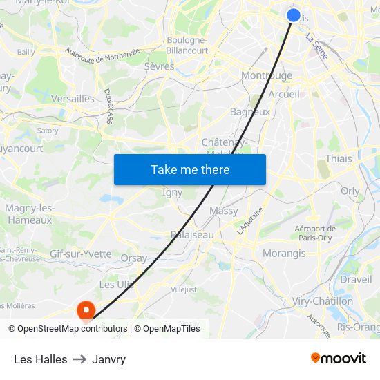 Les Halles to Janvry map