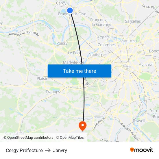 Cergy Préfecture to Janvry map