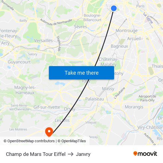 Champ de Mars Tour Eiffel to Janvry map