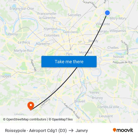 Roissypole - Aéroport Cdg1 (D3) to Janvry map