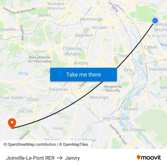 Joinville-Le-Pont RER to Janvry map