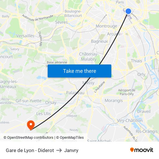 Gare de Lyon - Diderot to Janvry map