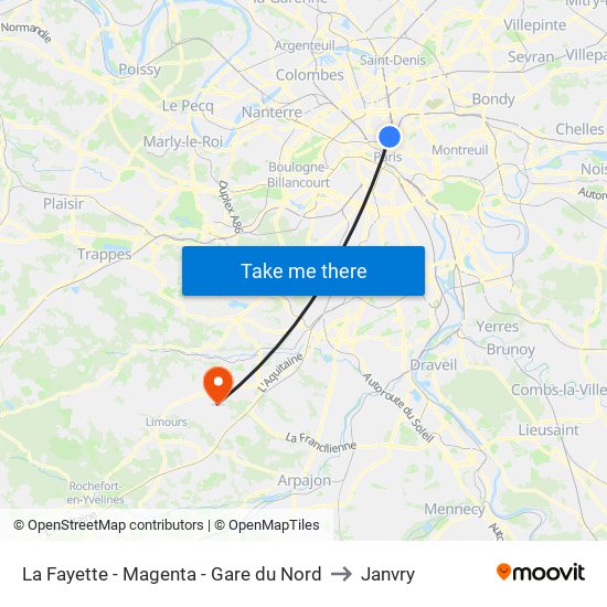 La Fayette - Magenta - Gare du Nord to Janvry map