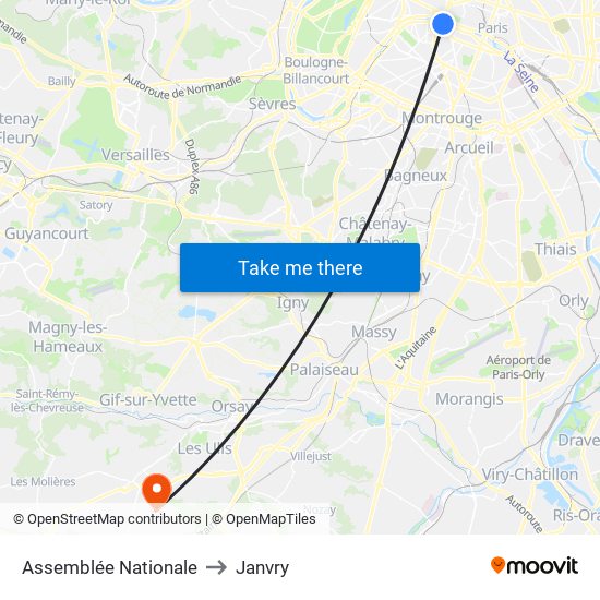 Assemblée Nationale to Janvry map