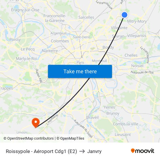 Roissypole - Aéroport Cdg1 (E2) to Janvry map