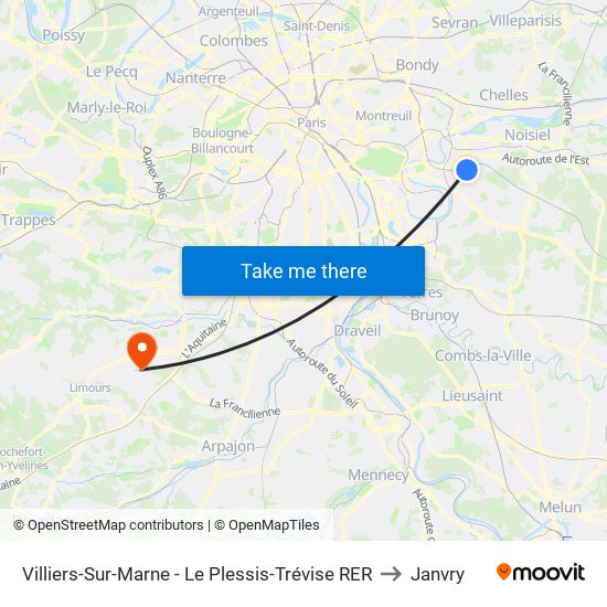 Villiers-Sur-Marne - Le Plessis-Trévise RER to Janvry map