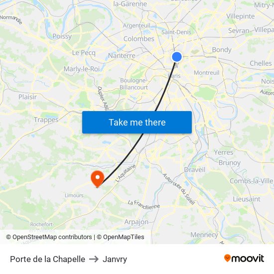 Porte de la Chapelle to Janvry map