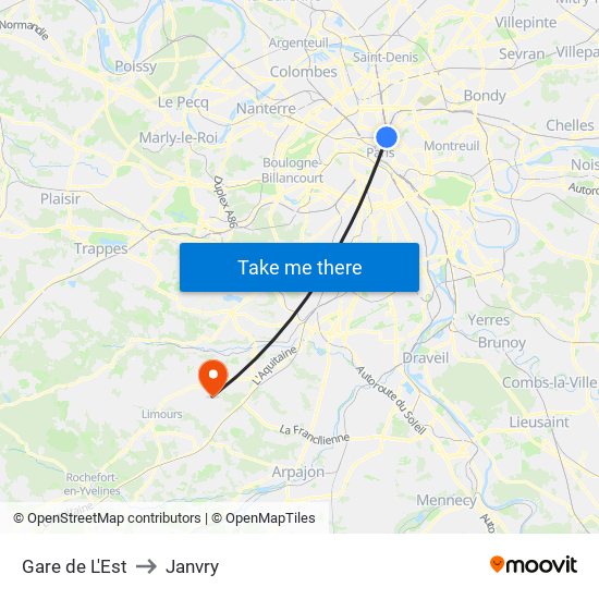 Gare de L'Est to Janvry map