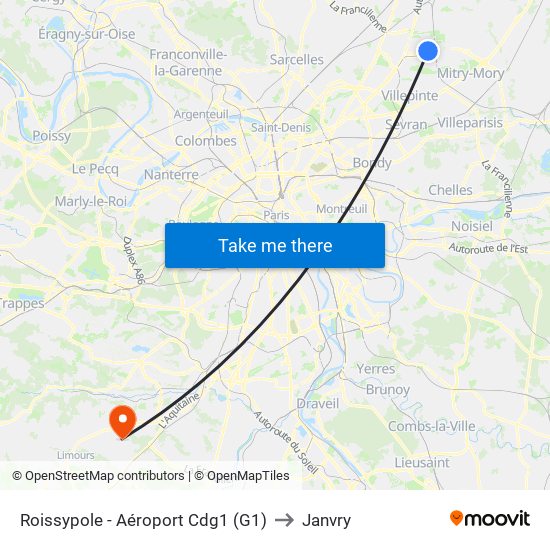 Roissypole - Aéroport Cdg1 (G1) to Janvry map