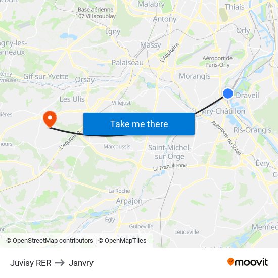 Juvisy RER to Janvry map
