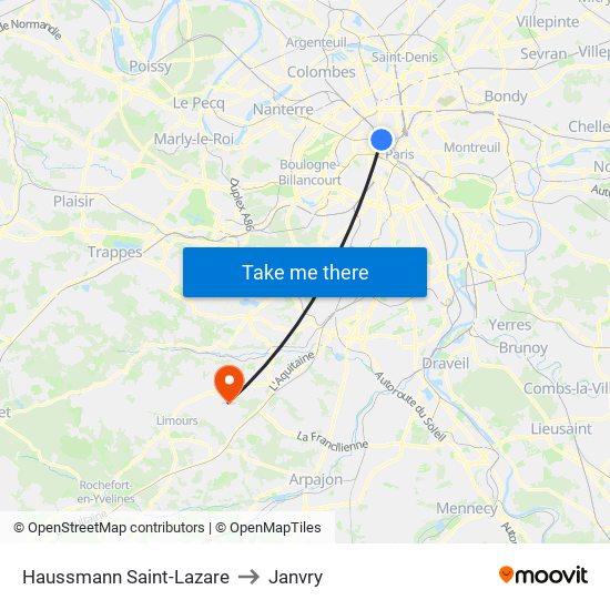 Haussmann Saint-Lazare to Janvry map