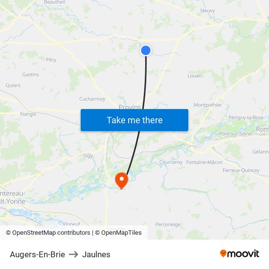 Augers-En-Brie to Jaulnes map