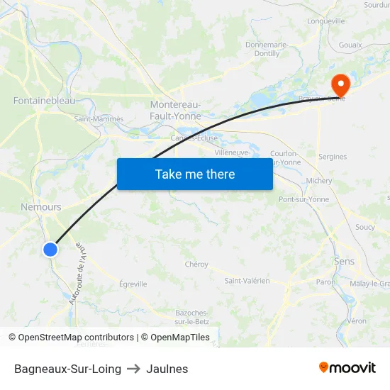 Bagneaux-Sur-Loing to Jaulnes map