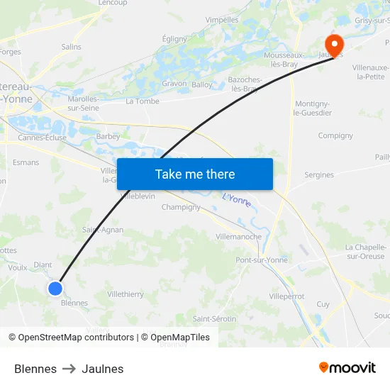 Blennes to Jaulnes map