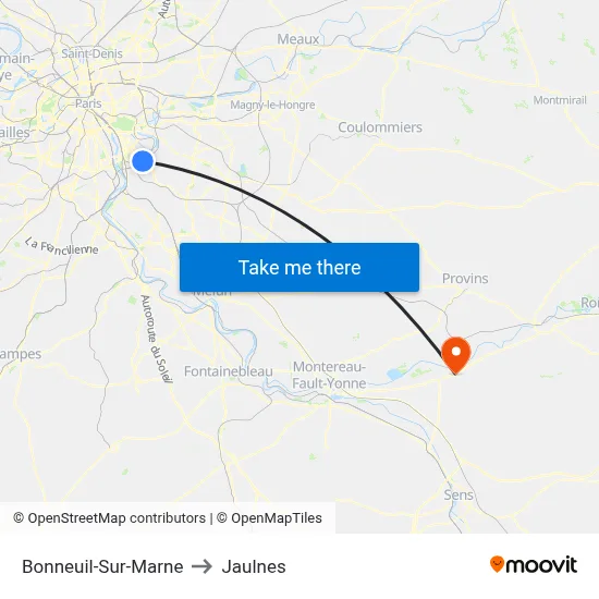 Bonneuil-Sur-Marne to Jaulnes map