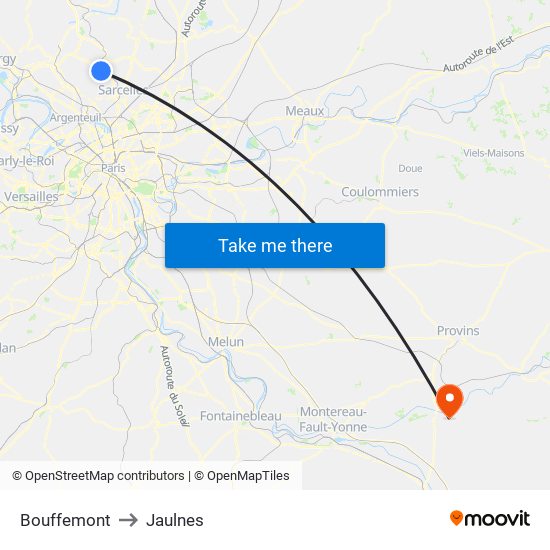 Bouffemont to Jaulnes map