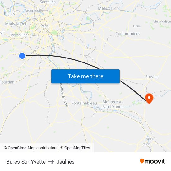 Bures-Sur-Yvette to Jaulnes map