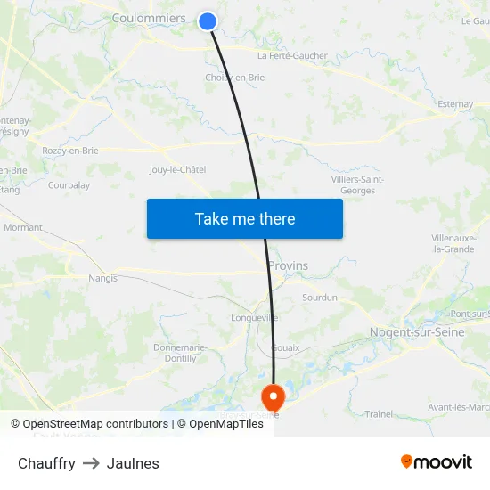 Chauffry to Jaulnes map