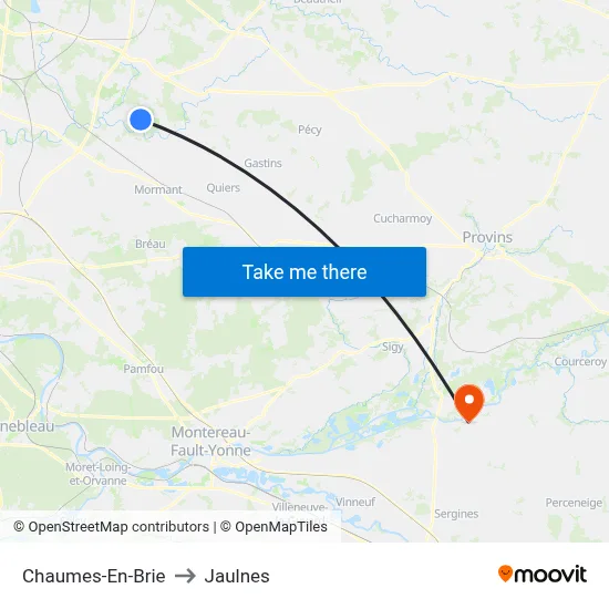 Chaumes-En-Brie to Jaulnes map