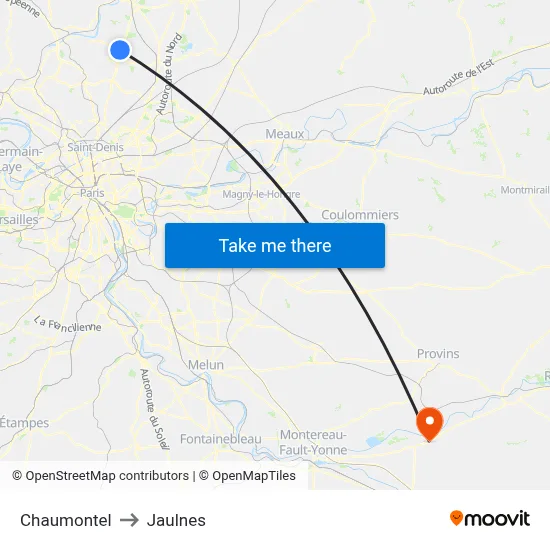 Chaumontel to Jaulnes map