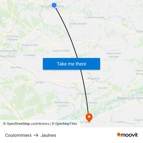 Coulommiers to Jaulnes map