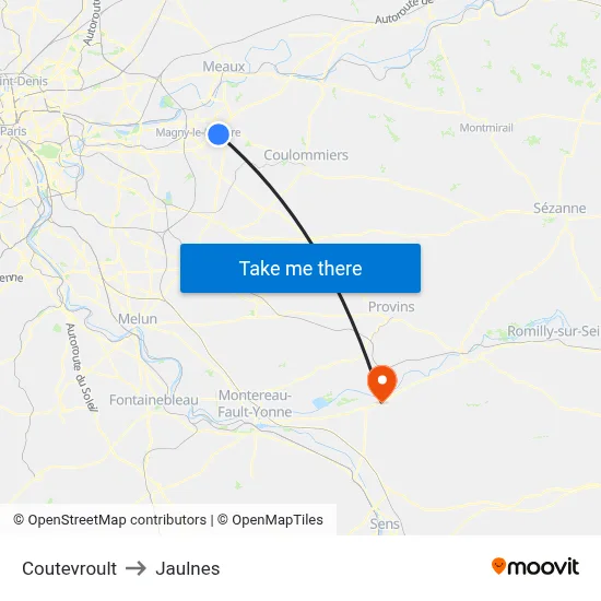 Coutevroult to Jaulnes map