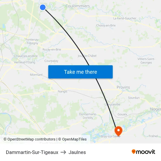 Dammartin-Sur-Tigeaux to Jaulnes map