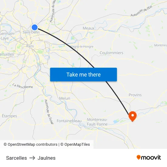 Sarcelles to Jaulnes map