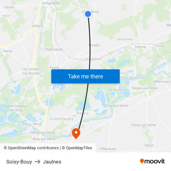 Soisy-Bouy to Jaulnes map