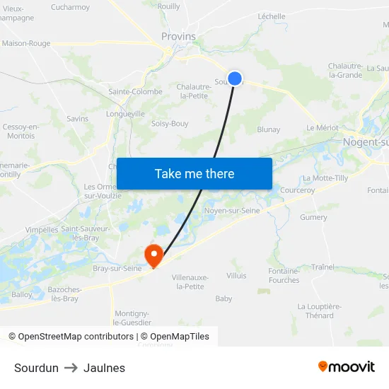Sourdun to Jaulnes map