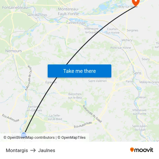 Montargis to Jaulnes map